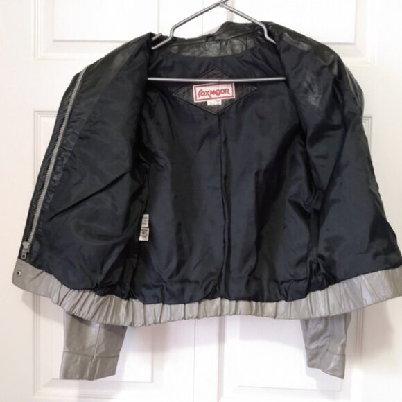 Vintage 80s Leather Jacket "Foxmoor" Grey Puffed Sleeves Size 11 40" Bust - Picture 6 of 11